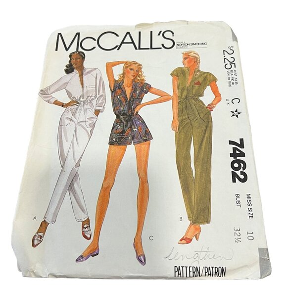 Vintage McCalls 7462 Misses Jumpsuit Sewing Pattern Size 10 - Picture 1 of 3